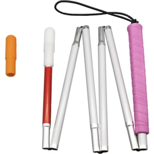 120cm-155cm White Cane, Aluminum Folding Cane for The Blind,Folds Down 6 Sections,Pink Handle, with 2 Tips 6PEA-PIK