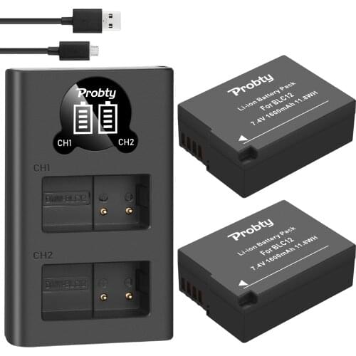 2PCS DMW-BLC12 BLC12E BLC12PP DMW BLC12 Batteries + Dual Charger for Panasonic Lumix FZ1000,FZ200,FZ300,G5,G6,G7,GH2,DMC-GX8