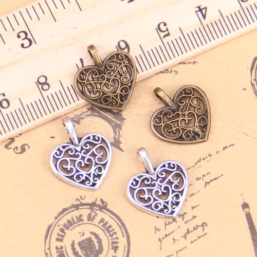 40pcs Charms hollow lovely heart 16x14mm Antique Pendants,Vintage Tibetan Silver Jewelry,DIY for bracelet necklace