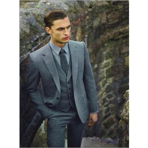 2017 Latest Coat Pant Designs Grey Tweed Prom Men Suit Slim Fit 3 Piece Tuxedo Custom Groom Suits Gentle Blazer Terno Masculino