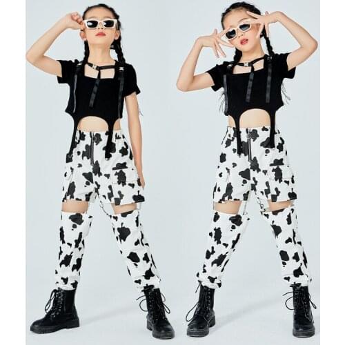 2021 Girls Jazz Street Dance Costumes Short Sleeved Loose Pants Suit Modern Dance Hip Hop Clothing Childen Stage Wear DQS6918