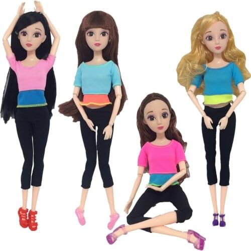 Besegad 3Sets Fashion Mini Girl Doll Yoga Vest Trousers Tops Pants Suits T-shirt Pants Sports Clothes Accessories for Barbie Toy
