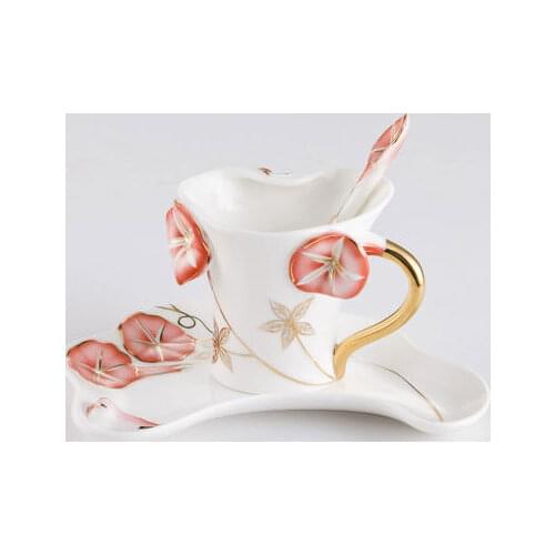 3pcs/set Aristocratic retro Top-gradeBone China Tea Coffee Cups With Spoon Luxury Porcelain Ceramic Coffee Cup for gift