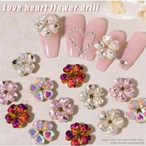 5pcs Colorful AB Crystal Heart Flower Nail Art Rhinestones Shiny Zircon Nail Jewelry Ornaments Nail Charms Manicure Decorations