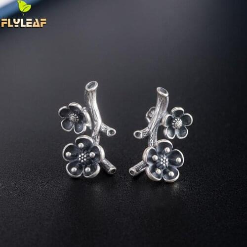 925 Sterling Silver Retro Plum Flower Earrings For Women Vintage Jewelry Do The Old Lady Girl Valentines Day Gift