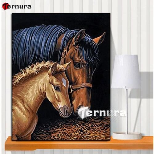 Diamond painting Oil painting animal horse mother and child cross stitch full square round diamond Emeroidery mosaic home decor