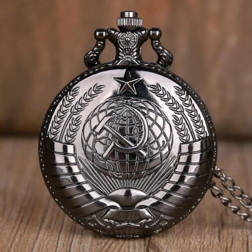 Antique Steampunk USSR Soviet Badges Sickle Hammer Pocket Watch Necklace Pendant Chain Clock Women Men For Gift for Men TD2019