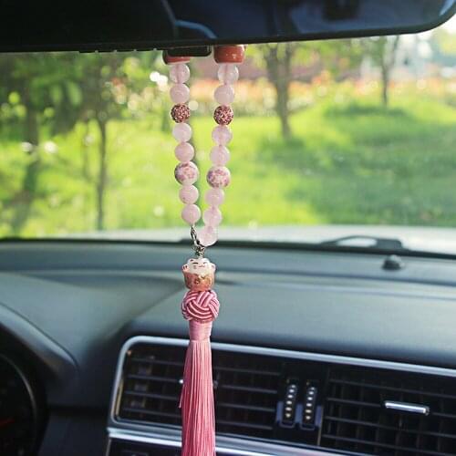 Car Ornament Pendant Lucky Cat Tassels Buddha Bead Auto Interior Rearview Mirror Gear Decoration Accessory Trim Car-styling Gift
