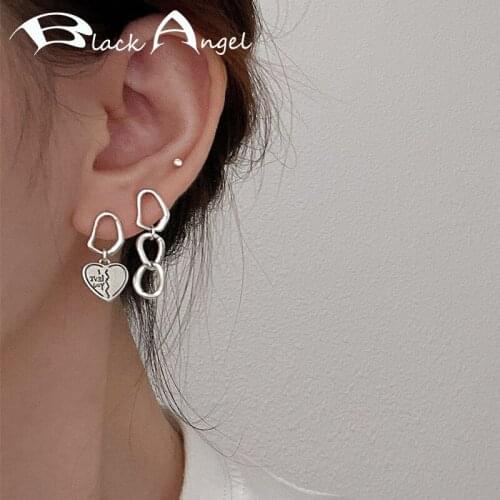 BLACK ANGEL New 925 Sterling Silver Chain Tassel Love Heart Asymmetric Stud Earrings Prevent Allergy Trendy Simple Party Jewelry