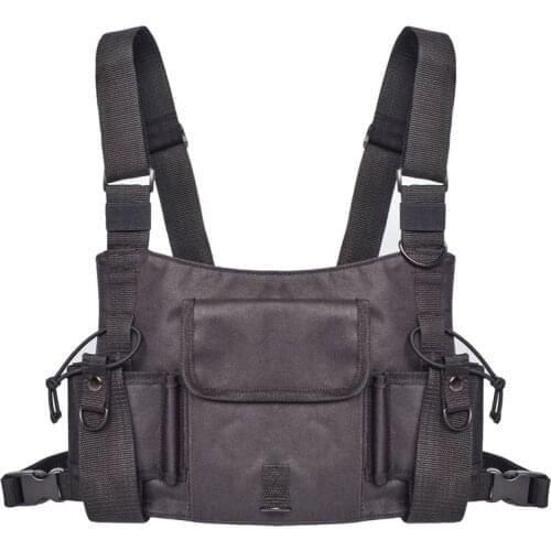 Black TacticalRig Military Collection Black Breast Package Front Holster Bag Rig Carry For Two Senses Baofeng Walkie Talkie