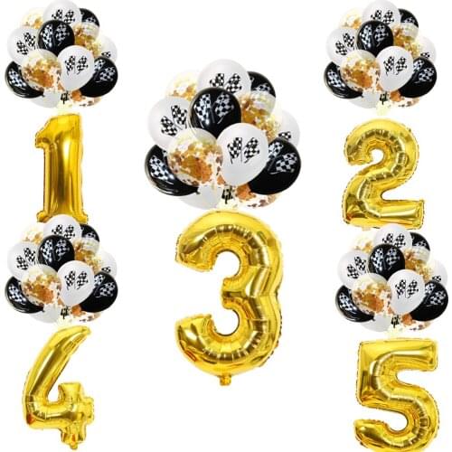F1 Black White Racing Theme gold number latex balloon set Party Deco Servies Chess Disposable balloon Kids Favor Party Supplies