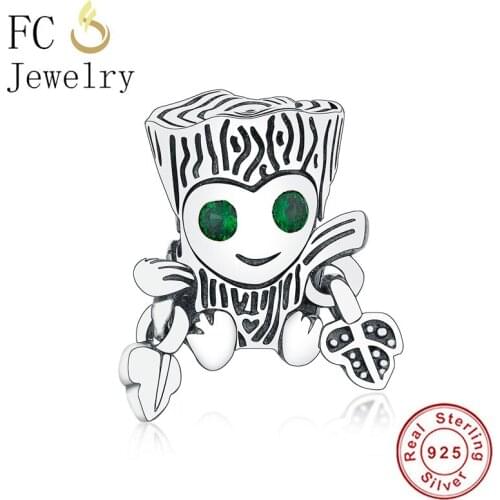 FC Jewelry Fit Original Brand Charm Bracelet Real 925 Silver Tree Monster Leaf Green Zircon Eye Bead Making Craved Berloque