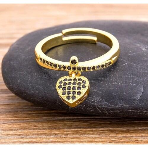 Hot Sale 6 Styles Boho Fashion Crystal Wedding Rings Gift for Women Brand Design Heart Shape Copper Zircon Adjustable Rings