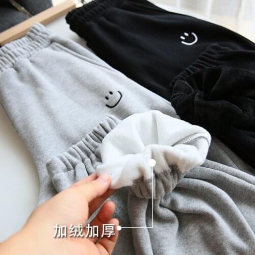 HOUZHOU Korean Fashion Winter Gray Joggers Sweatpants Fleece Warm Jogging Sports Pants for Women Oversize Casual Trousers Female