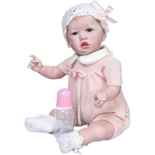 55CM new saskia with teeth Bebe reborn todderl girl baby doll lifelike real touch full body silicone/cotton body bonecas