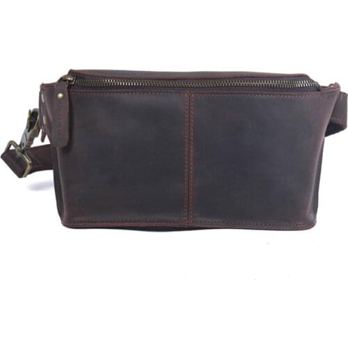 Men Waist Bag Male Genuine Leather Fanny Packs Vintage Travel Belt Shoulder Bag Mens Hip Phone Pouch Waist Packs Bag