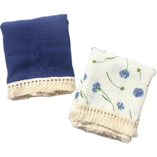 100*120CM Fringe Soft Breathable Swaddle light weight fast quick drying muslin wrap Blanket for Child Infant Toddler