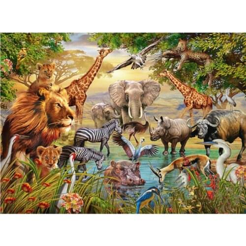 Yujohom Diy Diamond Mazayka Lion & Elephant Diamond Painting Accessories Full Square Drill Diamond Embroidery Wild Animals Kits