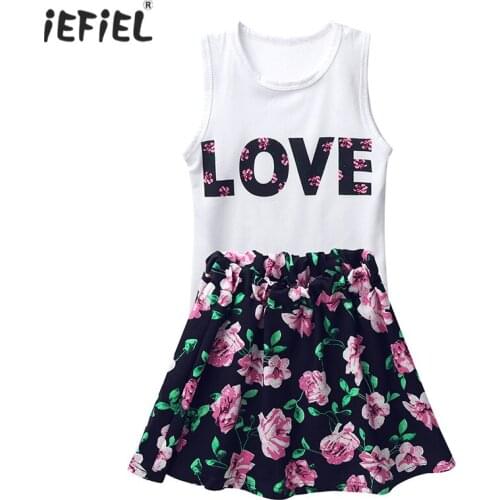Lovely Kids Girls Outfits Summer Holiday Casual Children Clothes Set Sleeveless Floral Tanks Tops with Chiffon Skirt Daily Wear