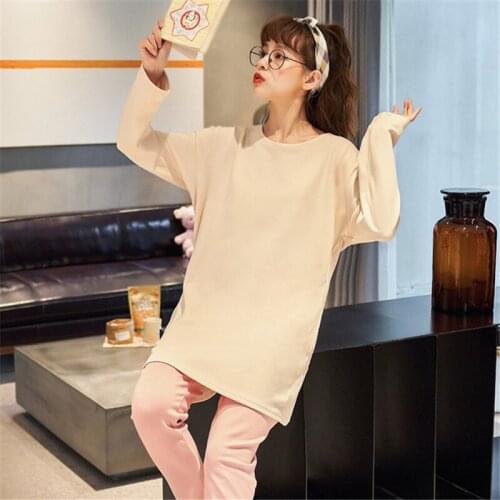 New pajamas pure color simple ladies nightgown long-sleeve home service two-piece casual breathable and elastic sexy sleepwear
