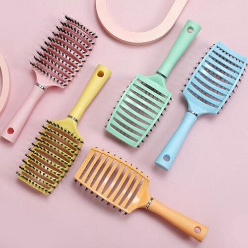 2021 New Boar Bristles Large Curly Hair Straight Styling Hair Oil Curved Nine-row Massage Comb Hairdressing Supplies Hair Care