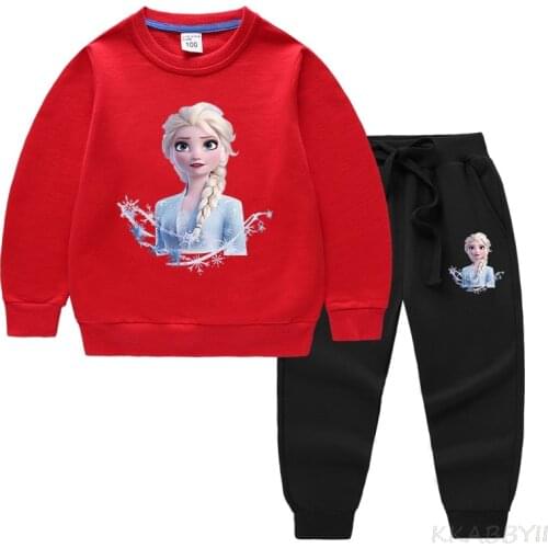 Spring And Autumn New Girls' Clothing Childrens Sweaters Pants Two Pieces Of Frozen Elsa Long Sleeve Suit