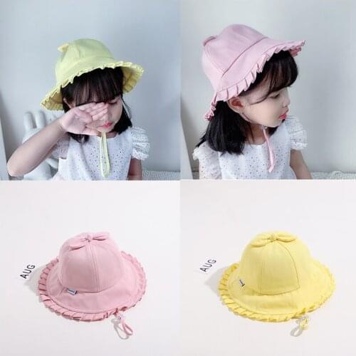Cute Bows Baby Girls Bucket Hat Solid Color Spring Summer Outdoor Sun Hat Soft Cotton Kids Children Panama Beach Hat