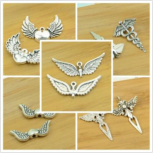 Double wing shape Christmas DIY alloy charm pendant antique silver for jewelry making wholesale bracelet necklace free shipping