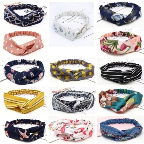 Headband Women Headband Vintage Cross Printed Knot Elastic Hair Bands Soft Solid Girls Hairband Hair Accessories Spring Autumn