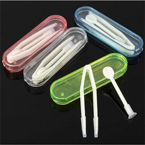Clear Eyewear Box Pocket Mini Contact Lens Case Travel Kit Easy Carry Soft Tip Tweezer Stick Tool Case Set
