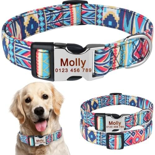 AiruiDog Adjustable Personalised Dog Collar Pet Custom Engraved NameTag ID Collars S M L