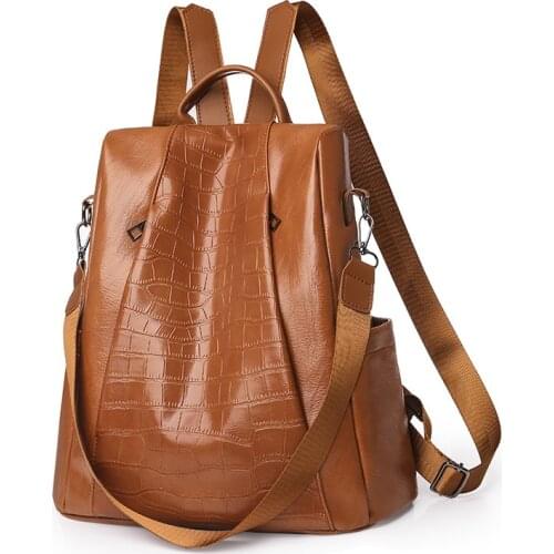 Anti-theft women Backpacks big capacity PU leather School Bags For Girls Crocodile Female Shoulder Bag Travel Backpack Daypack