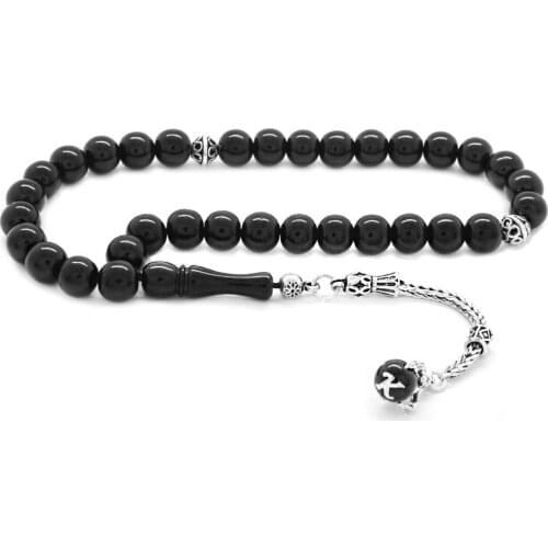 Tesbihane 925 Sterling Silver Claw Design Letter Tassels Sphere Cut Russian Oltu Rosary