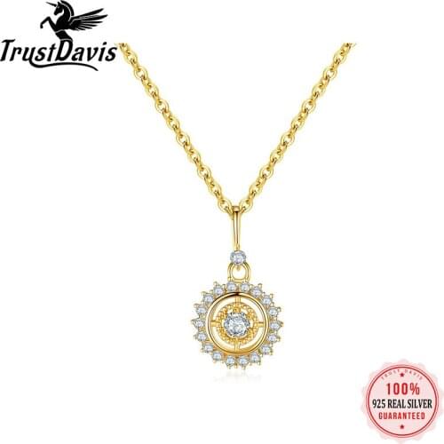 Trustdavis 925 Sterling Silver Vintage Sun Flower Pendant Necklace Women Fashion Wedding Party Fine Jewelry L107