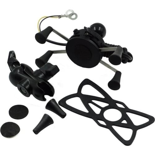 Universal Motorcycle and Bike Mobile Phone Holder Stand Bracket With USB Charger For Grip Support Accessories