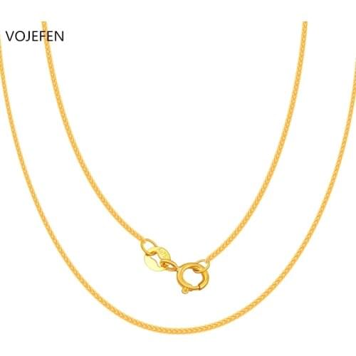 VOJEFEN AU750 18k Real Gold Link Chain Necklace for Women , Wheat Chain/Rope Chain/Box Chain Choker Fine Jewelry Gift