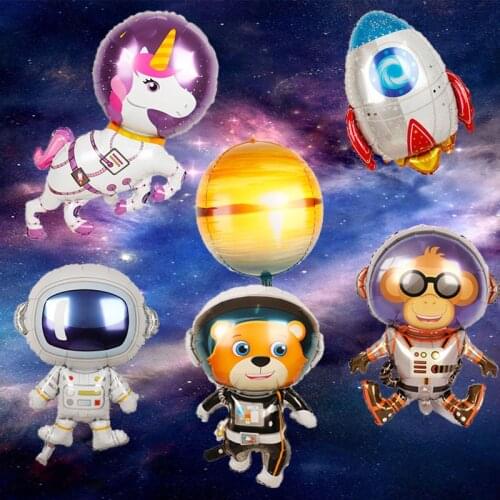 1Pc Space Rocket Astronaut Balloons Birthday Party Decorations Baby Shower Supplies Cartoon Helium Globos Kids Toys Air Balls