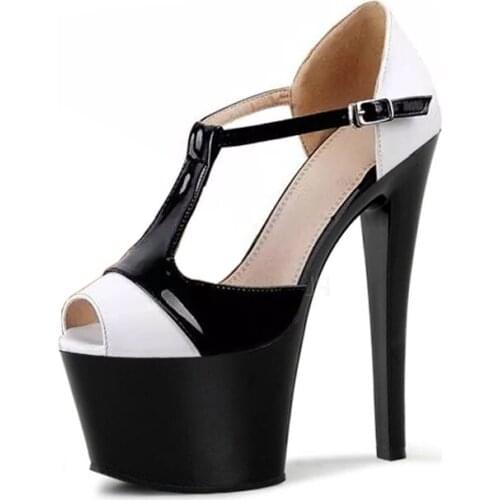 High-grade fashion stage buckle sandals17 cm high heel waterproof party dresses for womens shoes