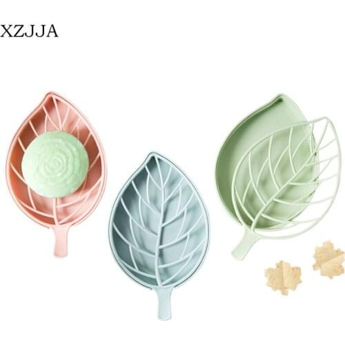 XZJJA Leaves Shaped Bathroom Double-Deck Gridding Draining Soap Box Sponger Rack Toilet Soap Dish Holder Bathroom Accessories