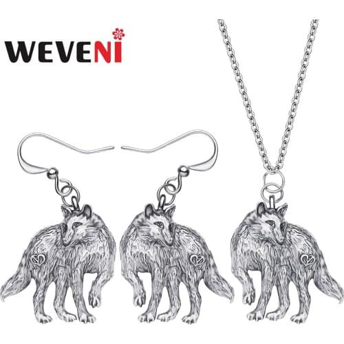 WEVENI Alloy Plated Antique Gold Wild Wolf Jewelry Sets Cute Animal Aesthetic Earrings Necklace For Lady Girl Kid Birthday Gift