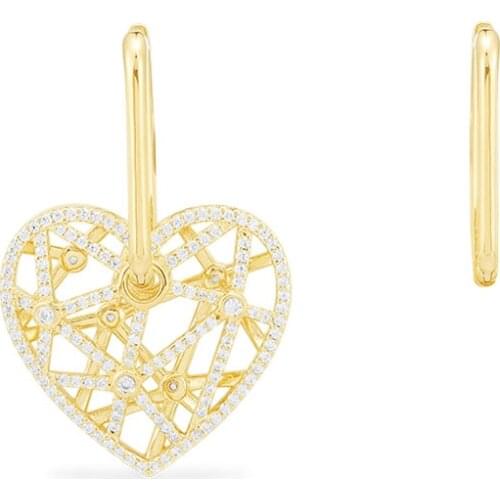 SLJELY Fashion Real 925 Sterling Silver Asymmetric Hollow Openwork Heart Earrings Women High Quality AAA Zirconia Fine Jewelry