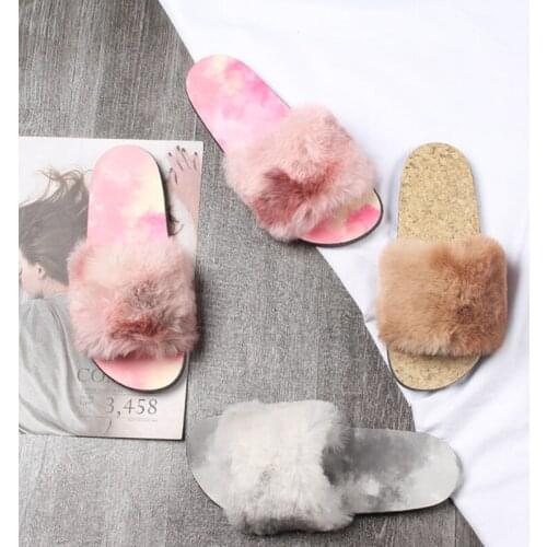2021 Womens Slippers New Casual Flat-bottomed Outdoor Wear Colorful Slip-on Autumn Plush Shoes Furry Fur Woman Female Slides
