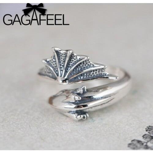 GAGAFEEL 925 Sterling Silver Jewelry Vintage Womens Thai Silver Literary Fish Rings For Women Party Gift Fashion Fine Jewelry