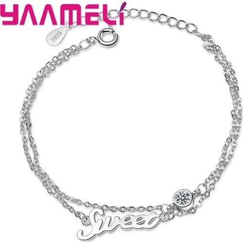 Exqusite Delicate Bracelet Bangles For Women Girls 925 Sterling Silver Jewelry With Shiny Cubic Zirconia Sweet Words Wholesale