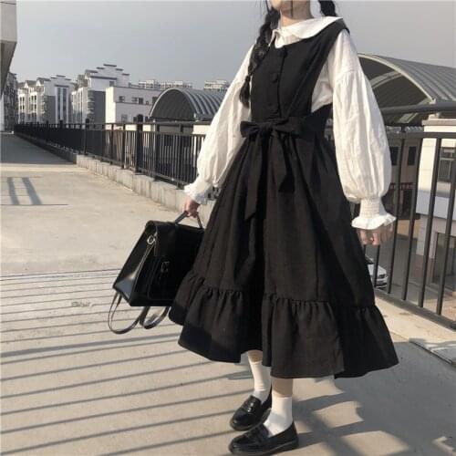 Biscuit Bear Japanese Lolita Style Women Long Sundress Blouse Oversized Sleeveless Dress Cute Kawaii Ruffles Sashes Dresses