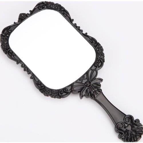 1pc Cute Black Vintage Ladies butterfly Repousse Oval Round Makeup Hand Hold Mirror Princess Lady Makeup Beauty Dresser Gift