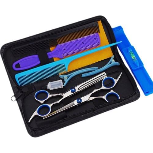 10pcs Professional Hairdressing Scissors Tools Kit Comb Hair Clip with Storage Bag Case for Family Home Hair Cutting
