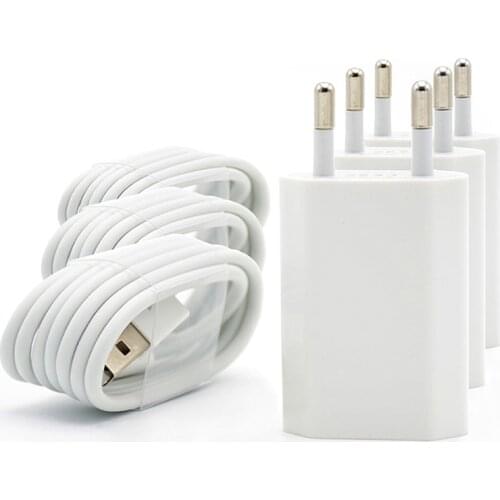 3Set/Lot Wall AC EU Plug USB Charger For iPhone 8 Pin USB Charging Cable + Travel Charger Adapter For Apple iPhone 7 6 5 5S