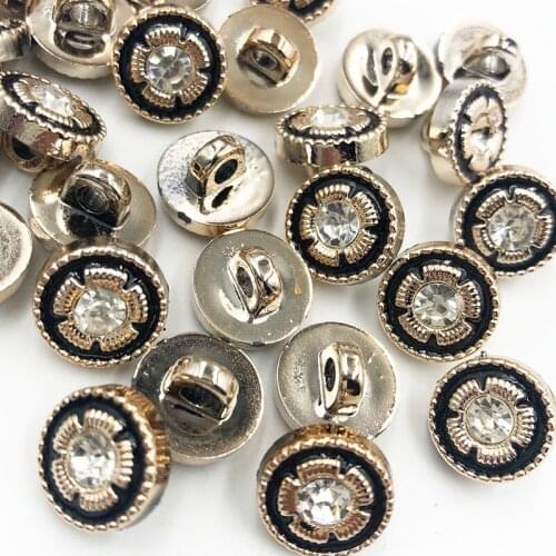 30/50/150PCS 13MM Gold New Plating Buttons With Rhinestones Shank DIY Apparel Sewing Accessories Shirt PT320