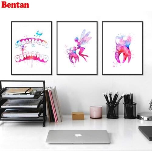 5D DIY Diamond painting Cross stitch Tooth Fairy Diamond embroidery Square/Round Mosaic Dental Clinic Decor Hygienist Gift 3 PCS